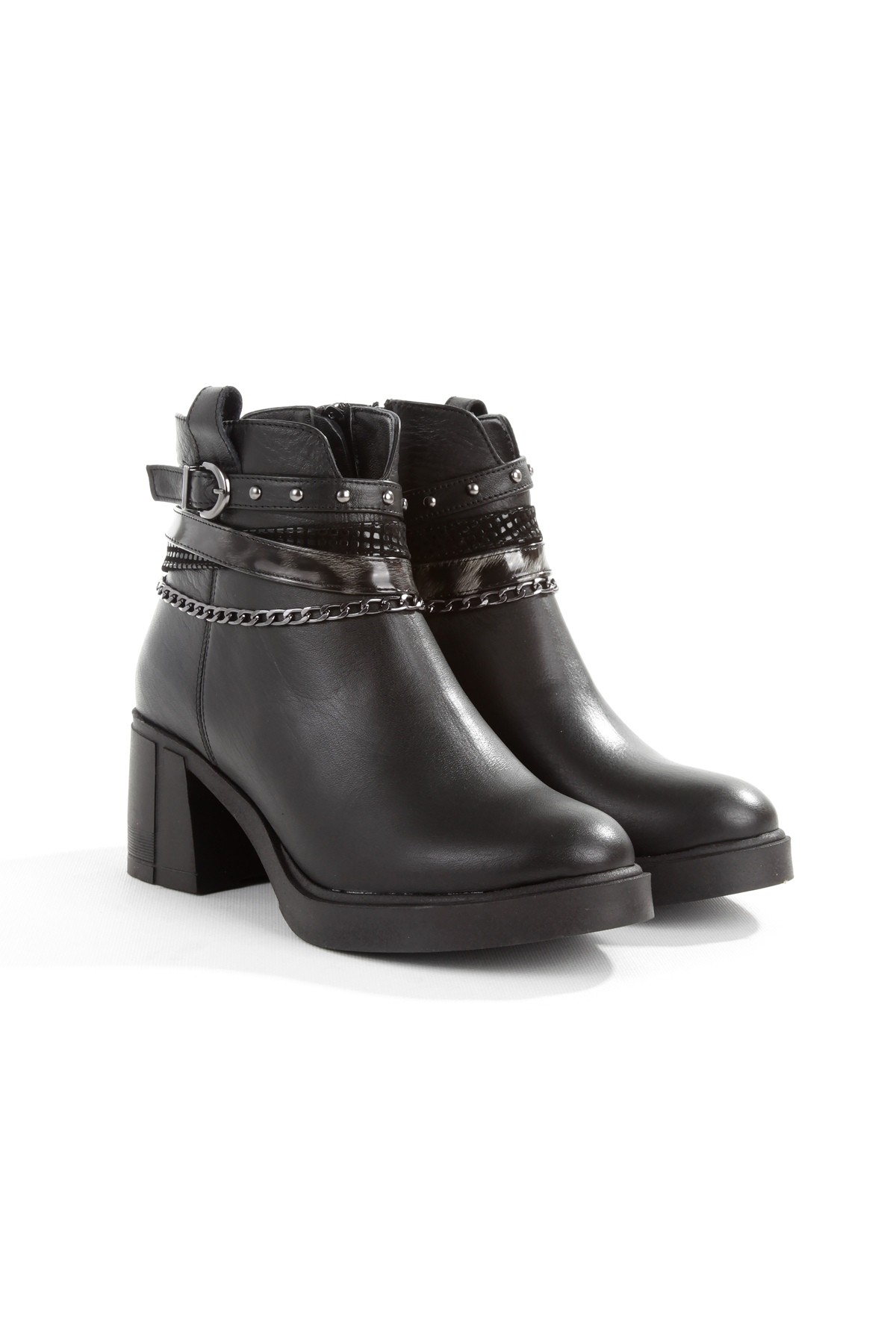 Siyah Hakiki Deri Kalın Topuklu Günlük Kadın Bot Uldef - Görsel 3