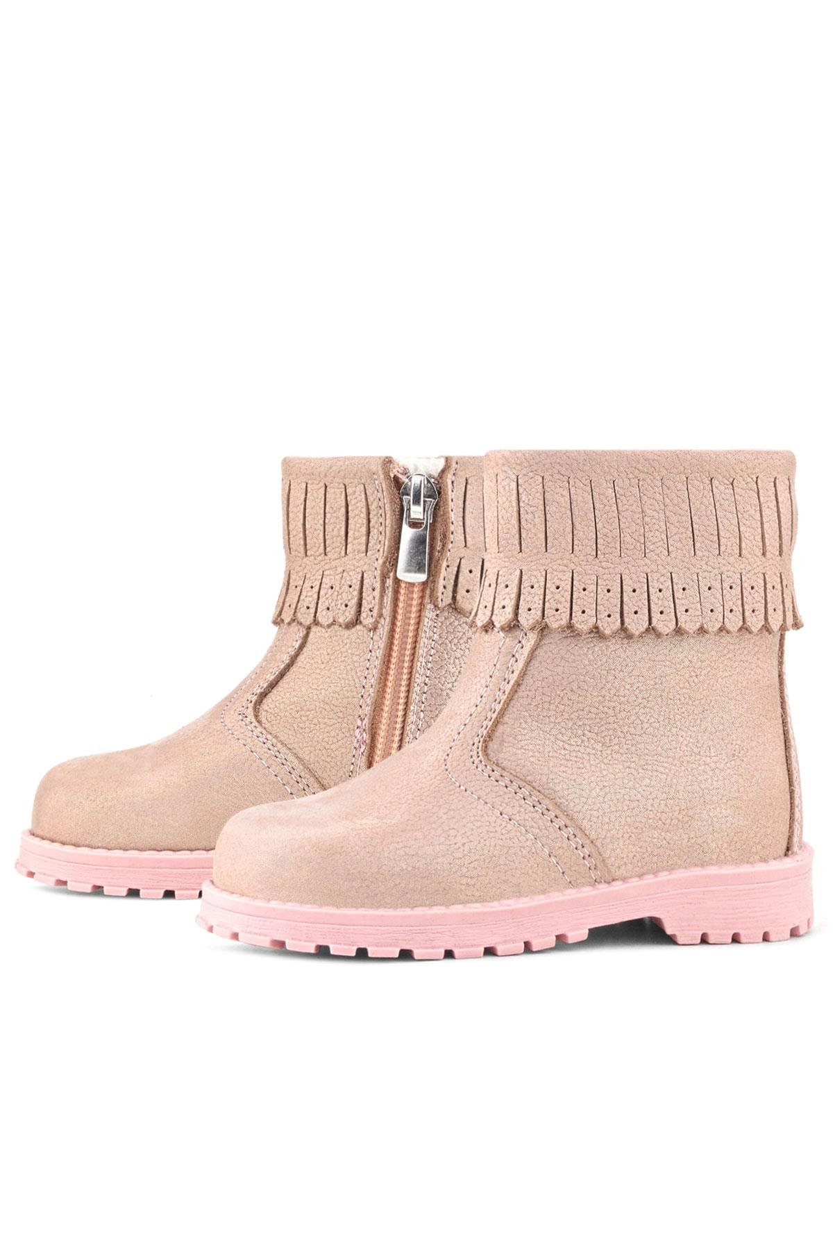 Chiron Hakiki Deri Pembe Simli Fermuarlı Kız Çocuk Bot Çizme - Görsel 7