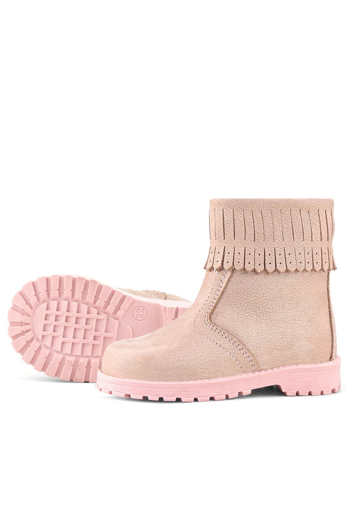 Chiron Hakiki Deri Pembe Simli Fermuarlı Kız Çocuk Bot Çizme - Görsel 8