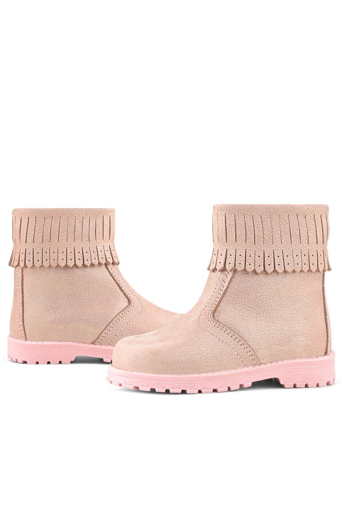Chiron Hakiki Deri Pembe Simli Fermuarlı Kız Çocuk Bot Çizme - Görsel 9