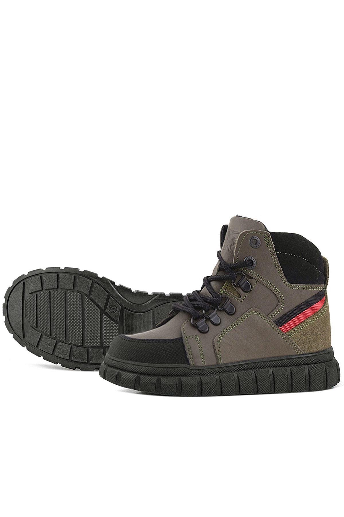 Hakiki Deri Haki Yeşil Fermuarlı Erkek Çocuk Bot - Görsel 7