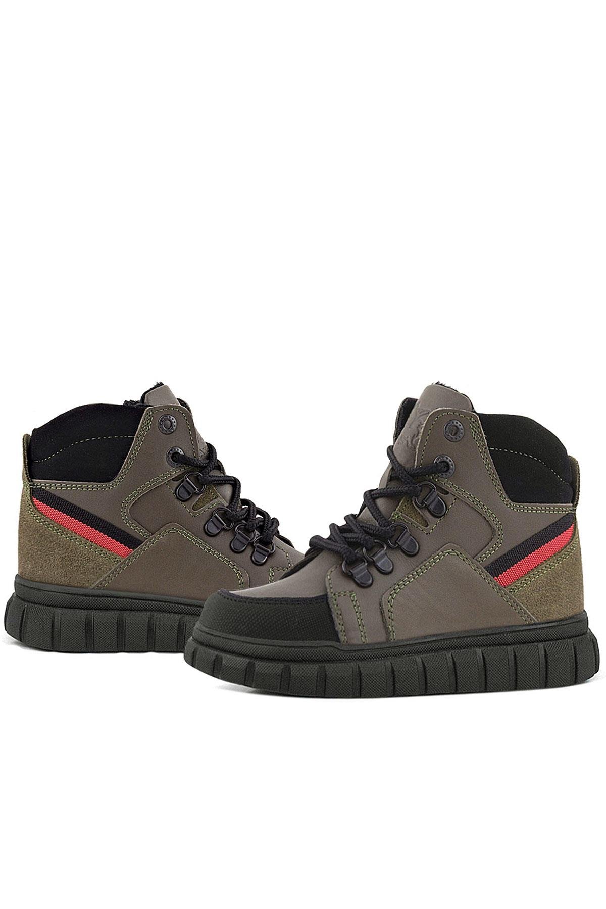 Hakiki Deri Haki Yeşil Fermuarlı Erkek Çocuk Bot - Görsel 8