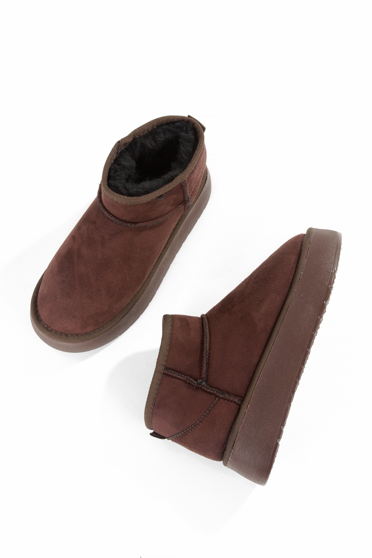 Kahve Süet Kalın Taban İçi Yünlü Kürklü Kadın Bot FON44 - Görsel 3
