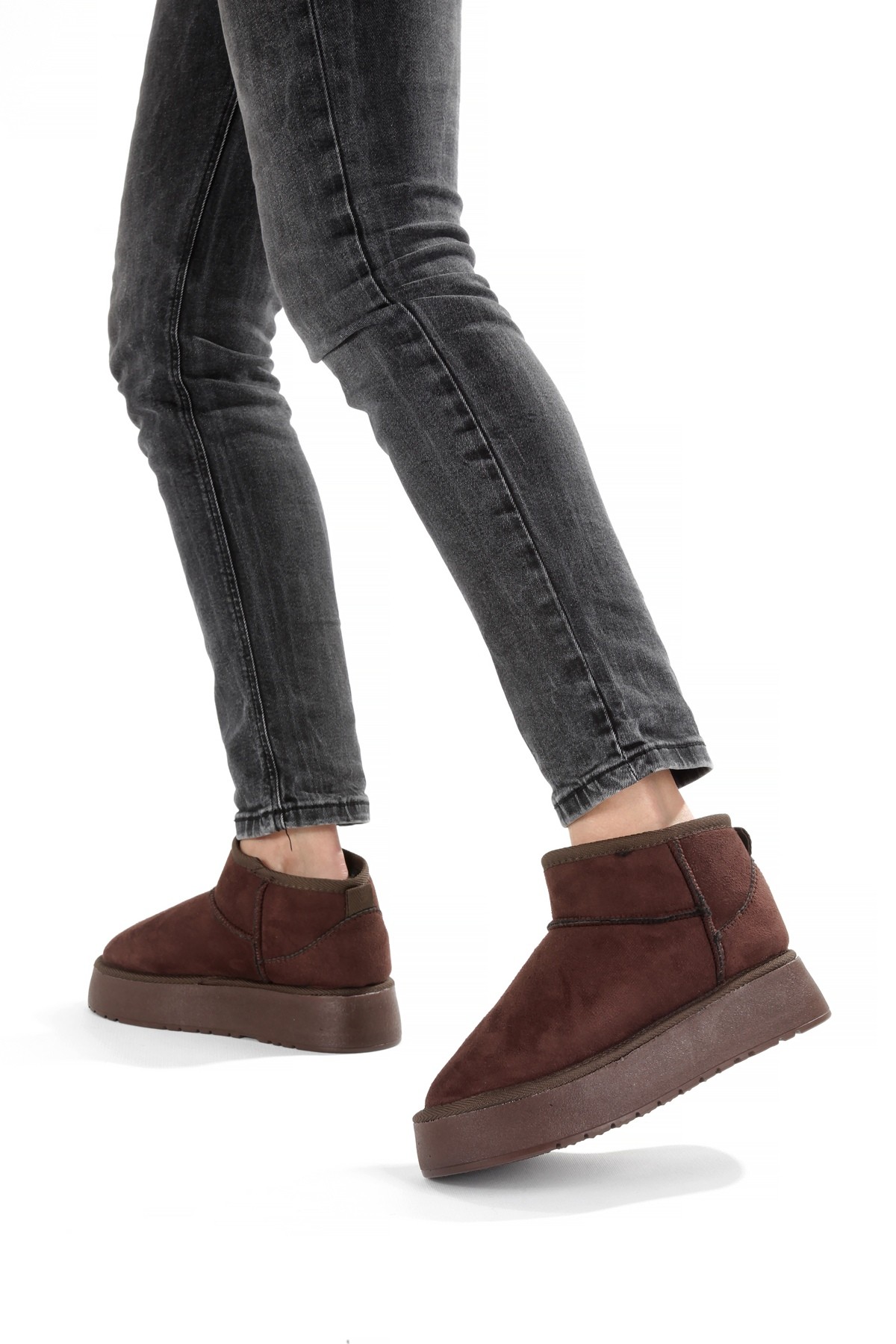 Kahve Süet Kalın Taban İçi Yünlü Kürklü Kadın Bot FON44 - Görsel 4