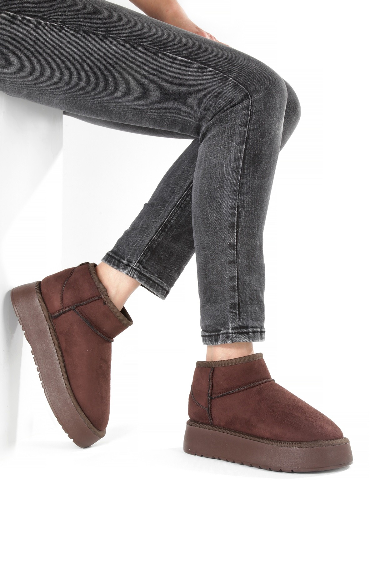 Kahve Süet Kalın Taban İçi Yünlü Kürklü Kadın Bot FON44 - Görsel 5