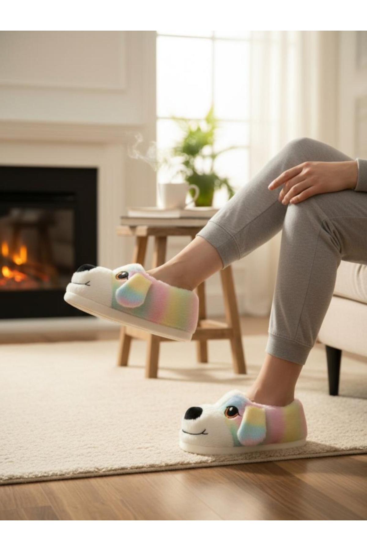 Sevimli Köpek Figürlü Peluş Panduf Yumuşak Puf Hayvanlı Panduf - Görsel 4