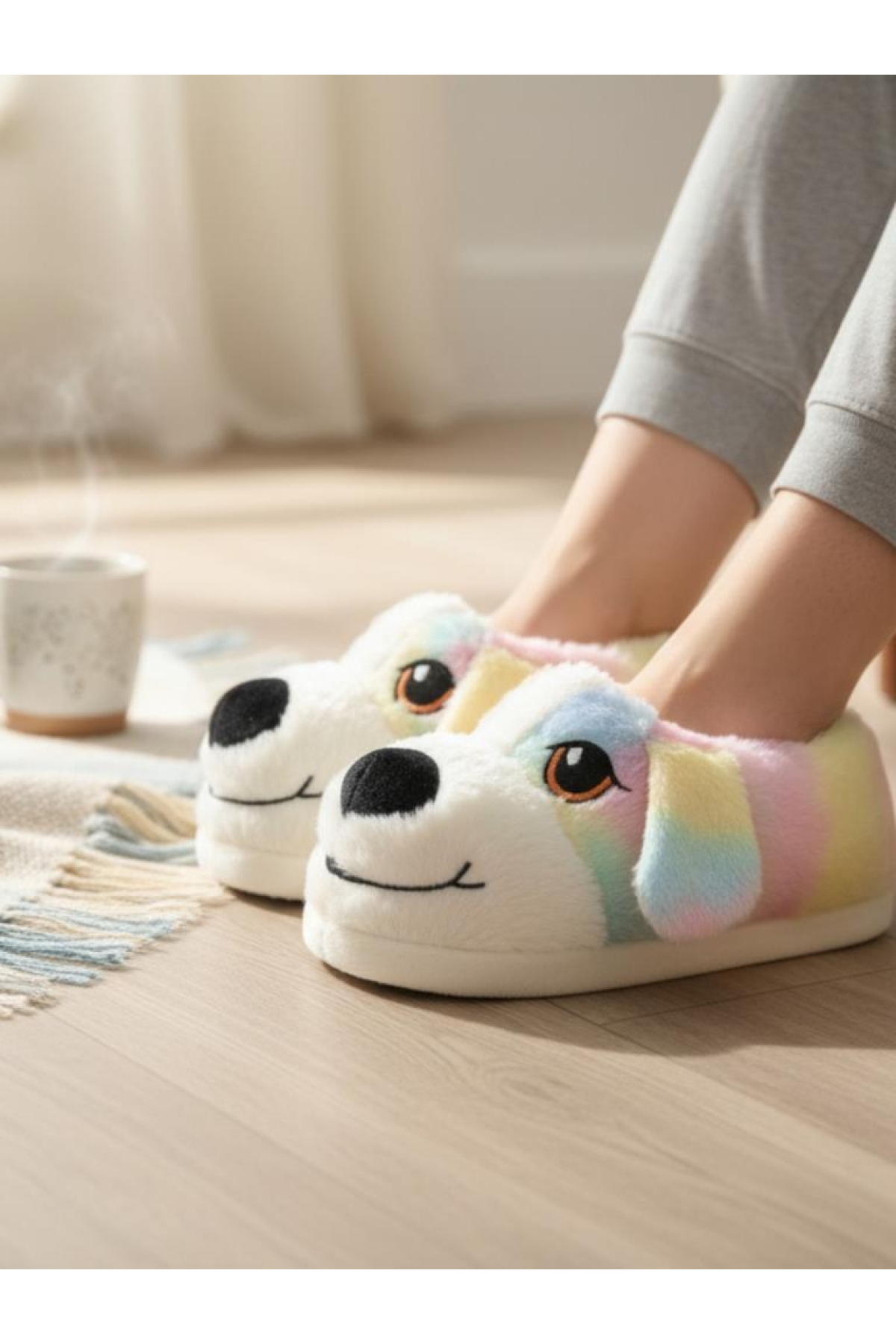 Sevimli Köpek Figürlü Peluş Panduf Yumuşak Puf Hayvanlı Panduf - Görsel 6