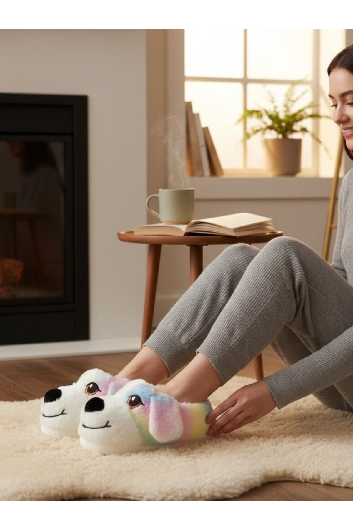 Sevimli Köpek Figürlü Peluş Panduf Yumuşak Puf Hayvanlı Panduf - Görsel 7