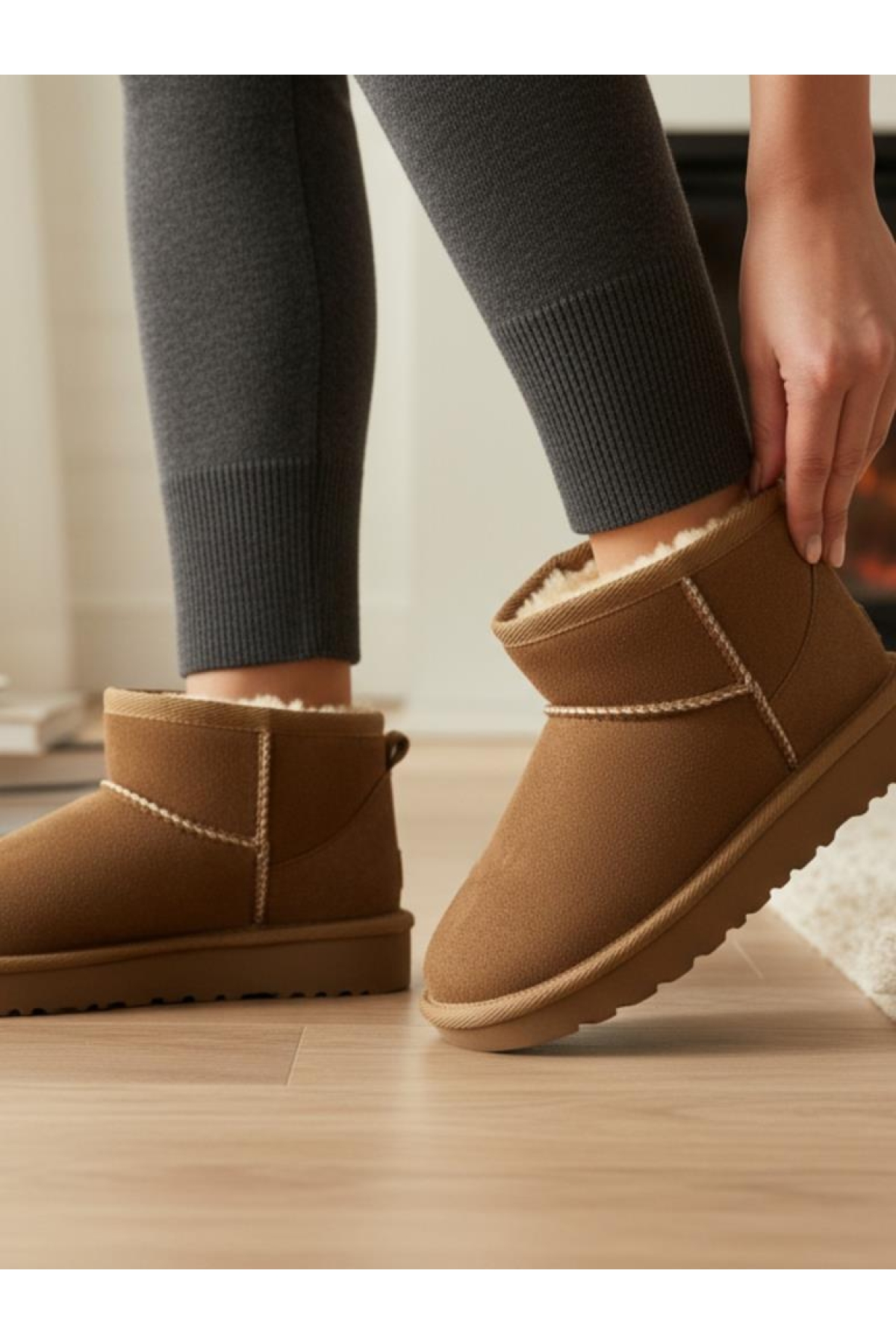 Kız Çocuk Taba Kalın Poli Taban İçi Kürklü Süet Görünümlü Mini Bot - Görsel 2