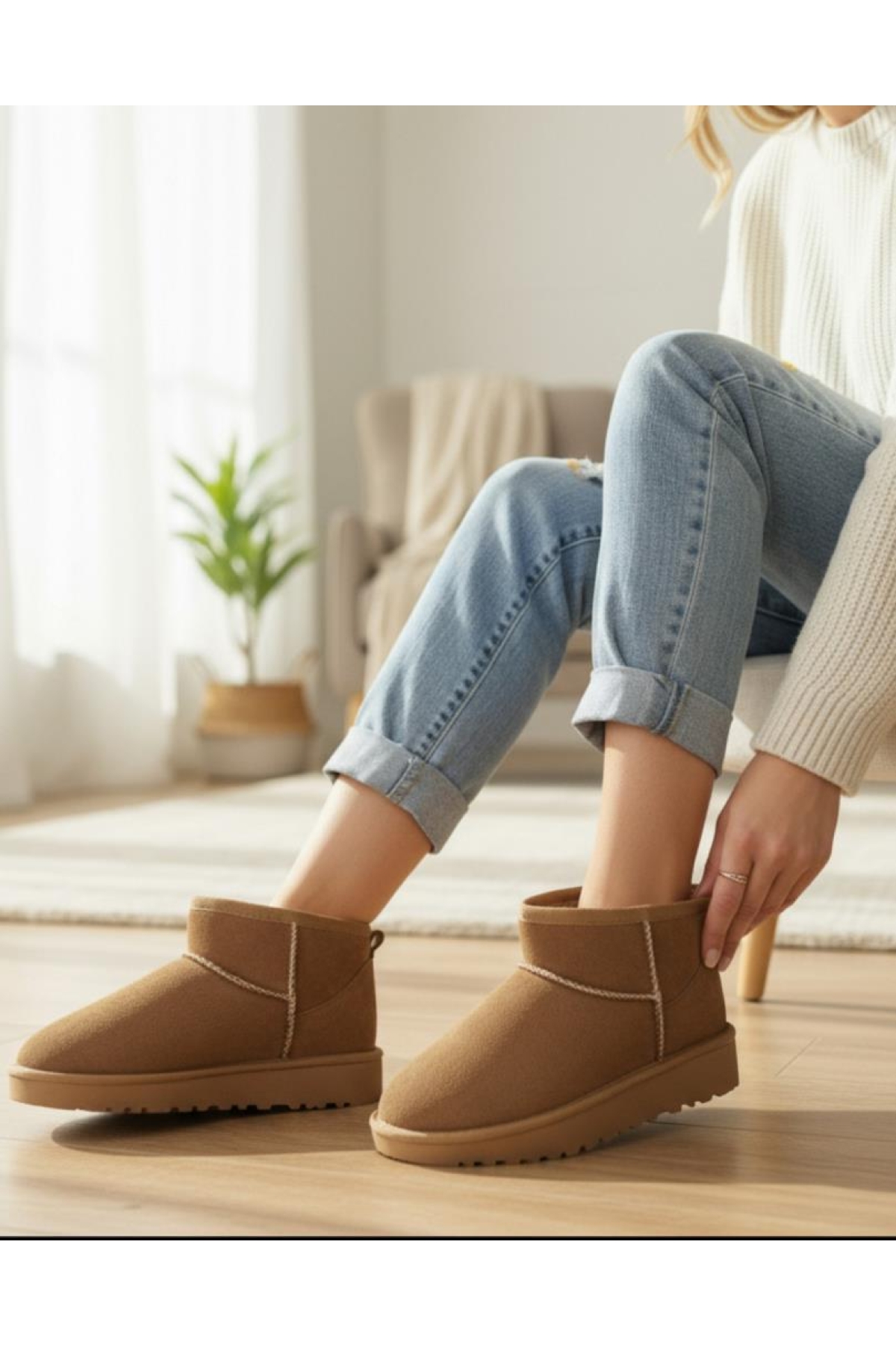 Kız Çocuk Taba Kalın Poli Taban İçi Kürklü Süet Görünümlü Mini Bot - Görsel 7