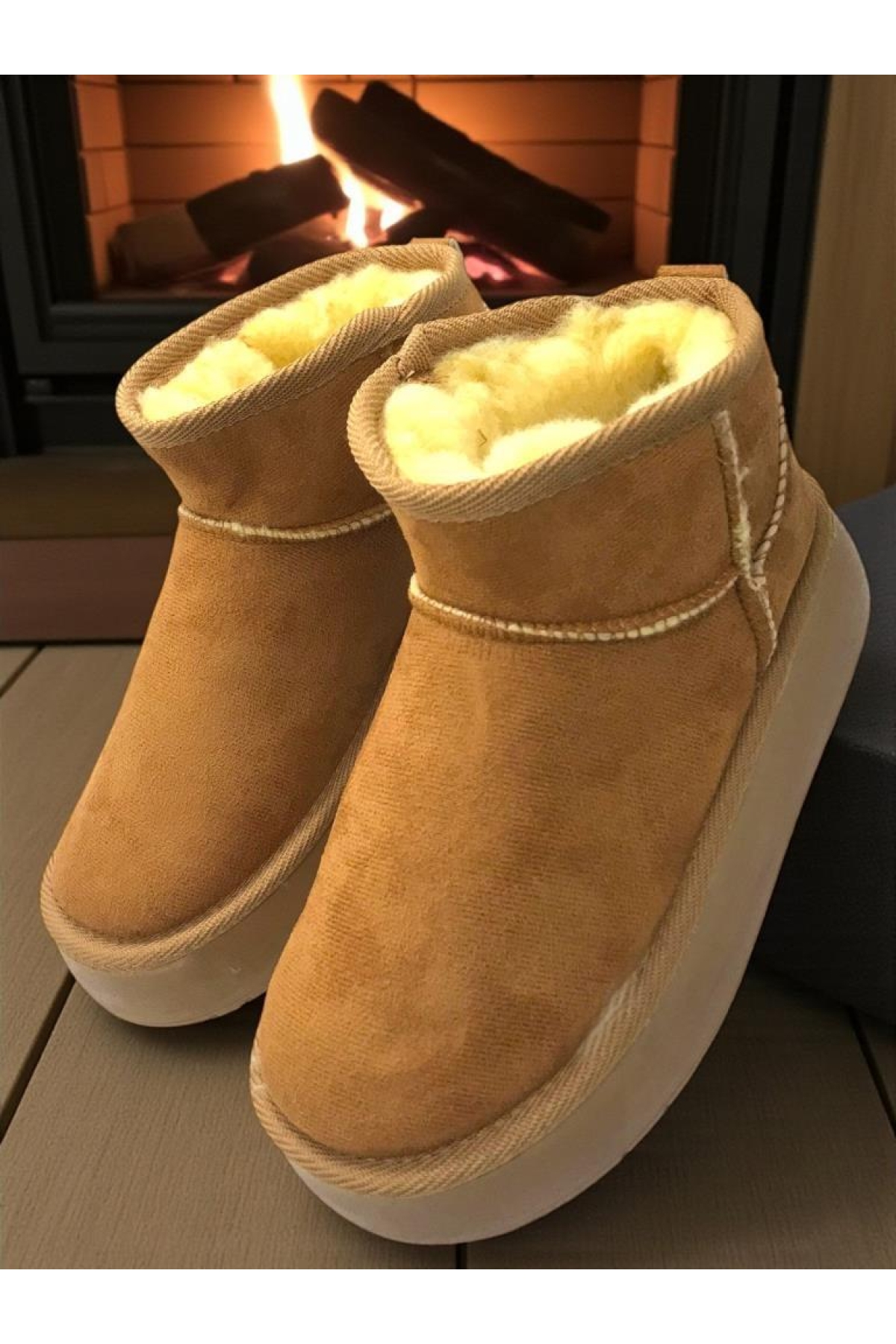 Kadın Taba Ultra Mini Süet Kısa Bilek Kışlık Sıcak Tutan İçi Kürklü Kışlık Taban Bot - Görsel 3