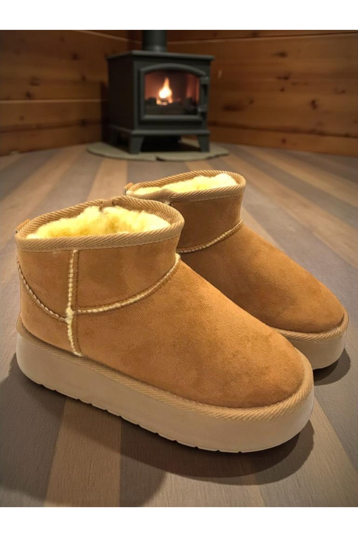 Kadın Taba Ultra Mini Süet Kısa Bilek Kışlık Sıcak Tutan İçi Kürklü Kışlık Taban Bot - Görsel 6