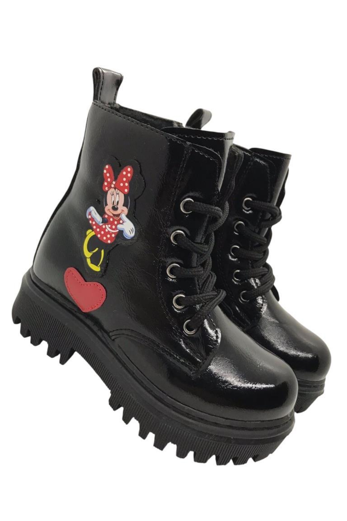 Kız Çocuk Suya Soğuk Havaya Dayanıklı Minnie Figürlü Kışlık Siyah Rugan Bot Ayakkabı - Görsel 5