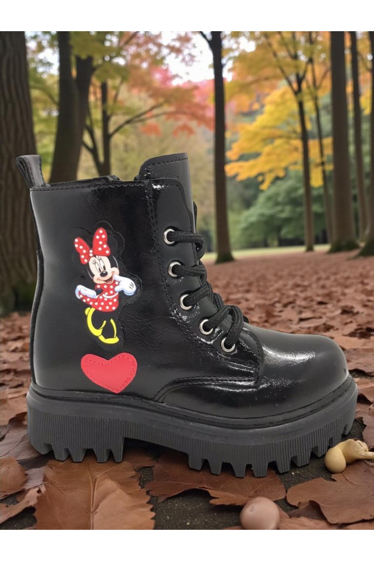 Kız Çocuk Suya Soğuk Havaya Dayanıklı Minnie Figürlü Kışlık Siyah Rugan Bot Ayakkabı - Görsel 7