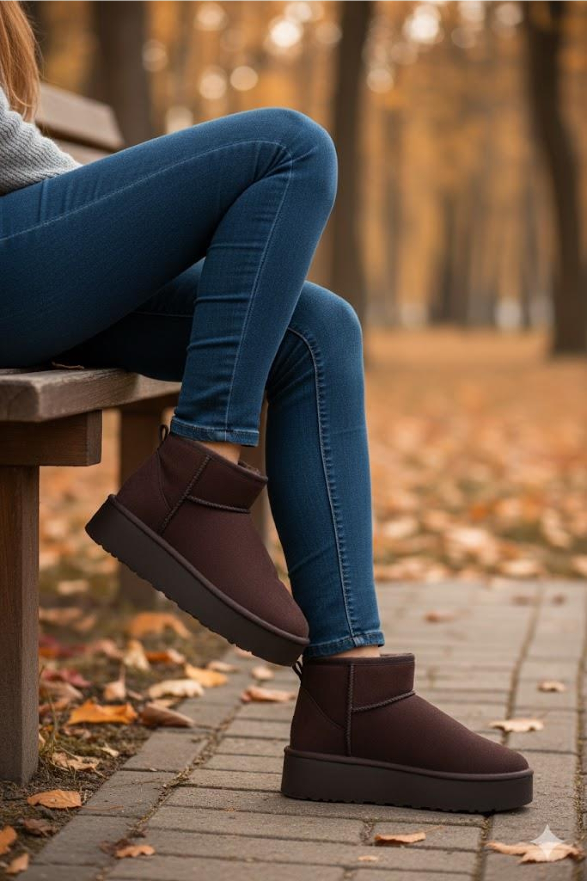 Elanaz Süet İçi Kürklü Kalın Taban Mini Boy Bilekte Kısa Kadın Bot - Görsel 2