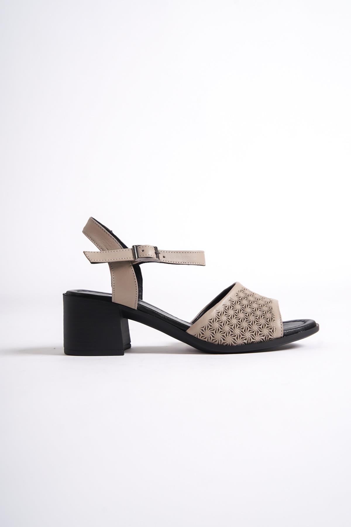Lita Hakiki Deri Ten Rengi Kalın Topuklu Günlük Sandalet - Görsel 3