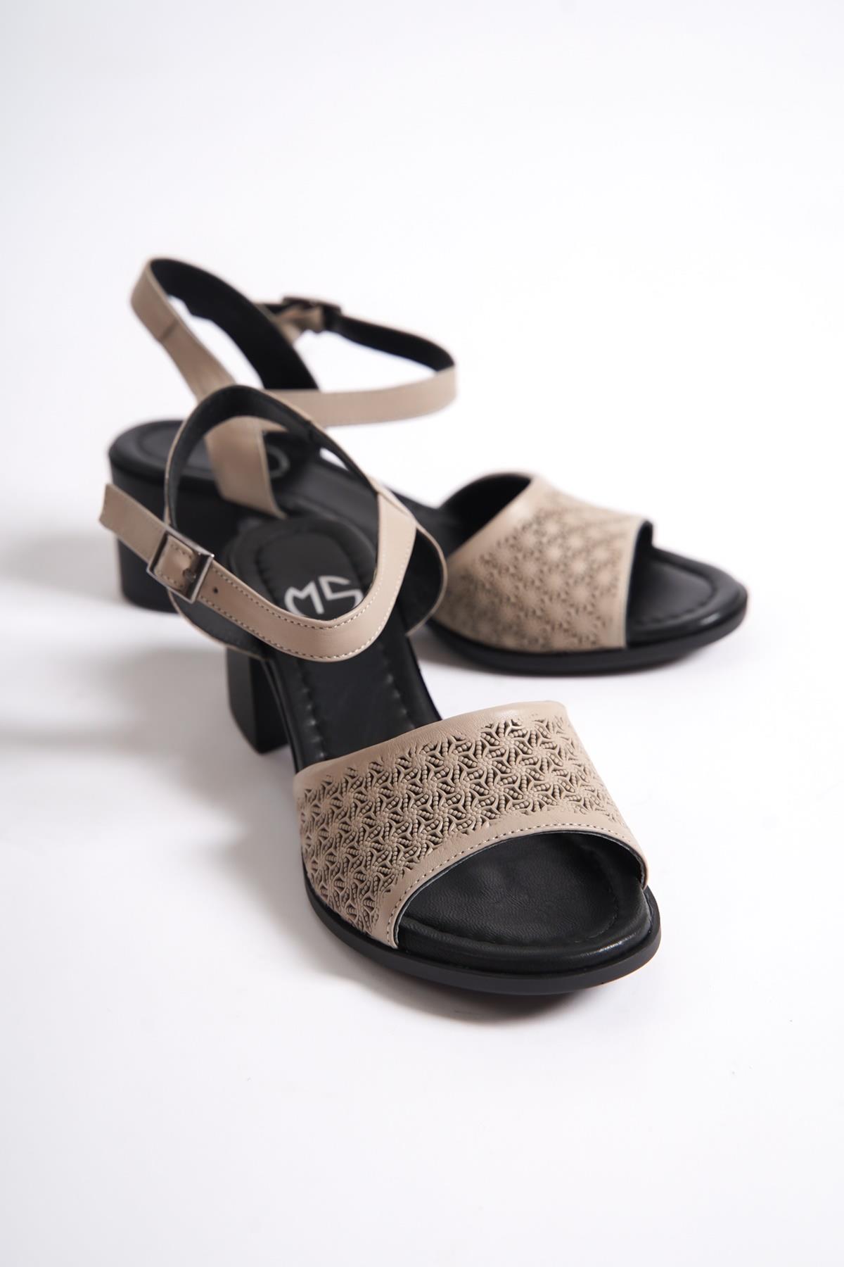 Lita Hakiki Deri Ten Rengi Kalın Topuklu Günlük Sandalet - Görsel 5