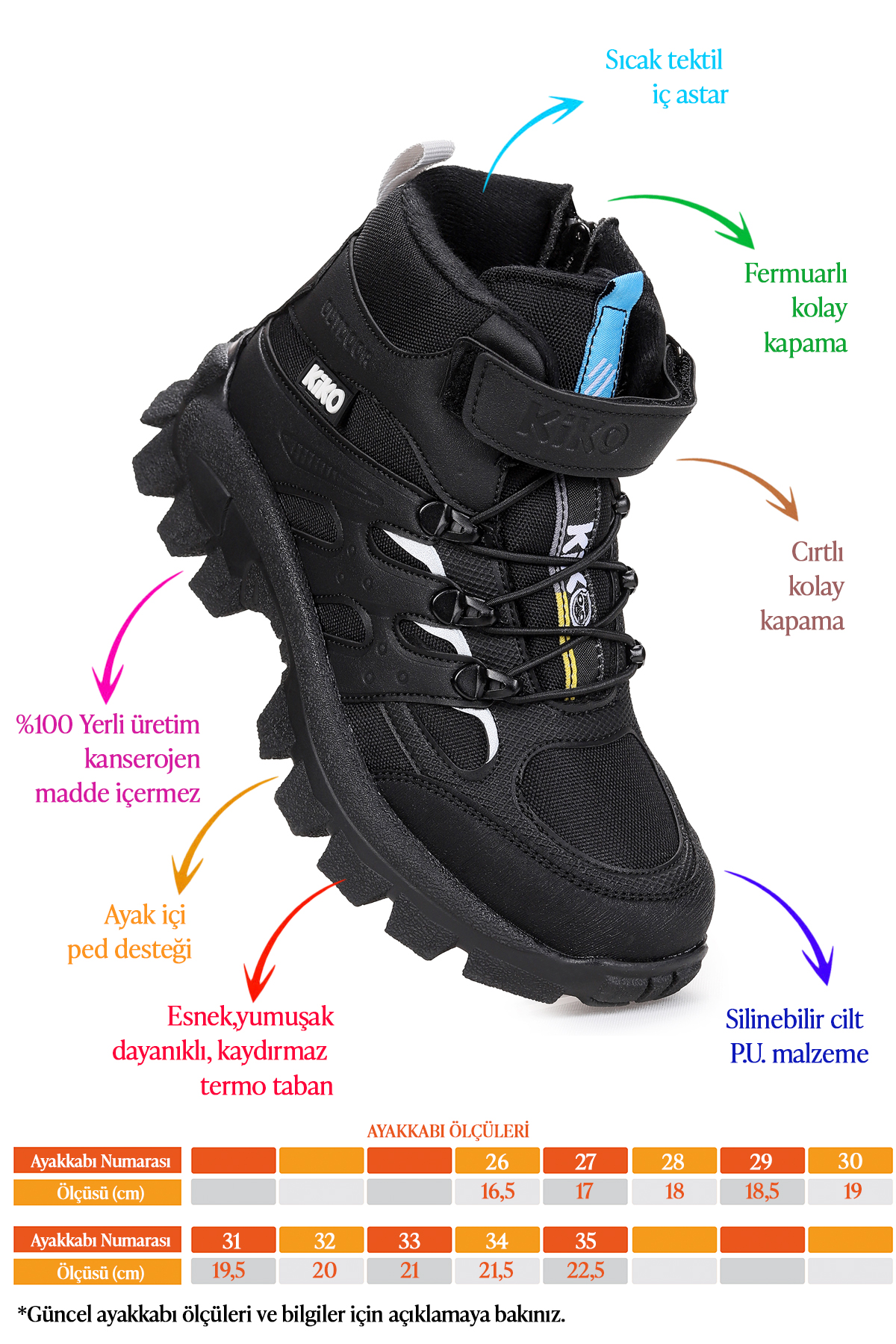 Sumy Termo Taban Cırtlı Erkek Çocuk Spor Bot Ayakkabı Siyah - Beyaz - Görsel 3