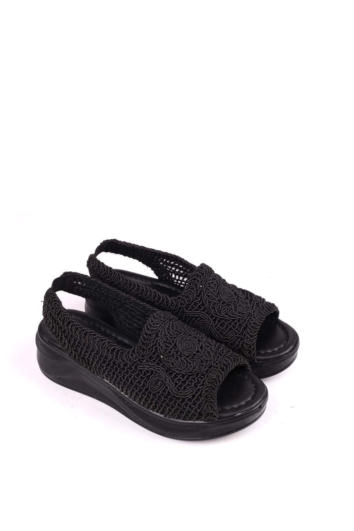 4708 Kadın 5 Cm Dolgu Topuklu Örgü Sandalet - Görsel 2