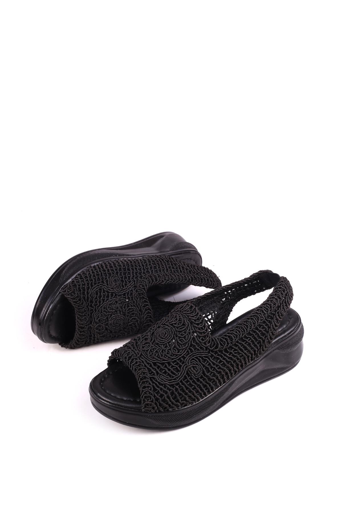 4708 Kadın 5 Cm Dolgu Topuklu Örgü Sandalet - Görsel 4