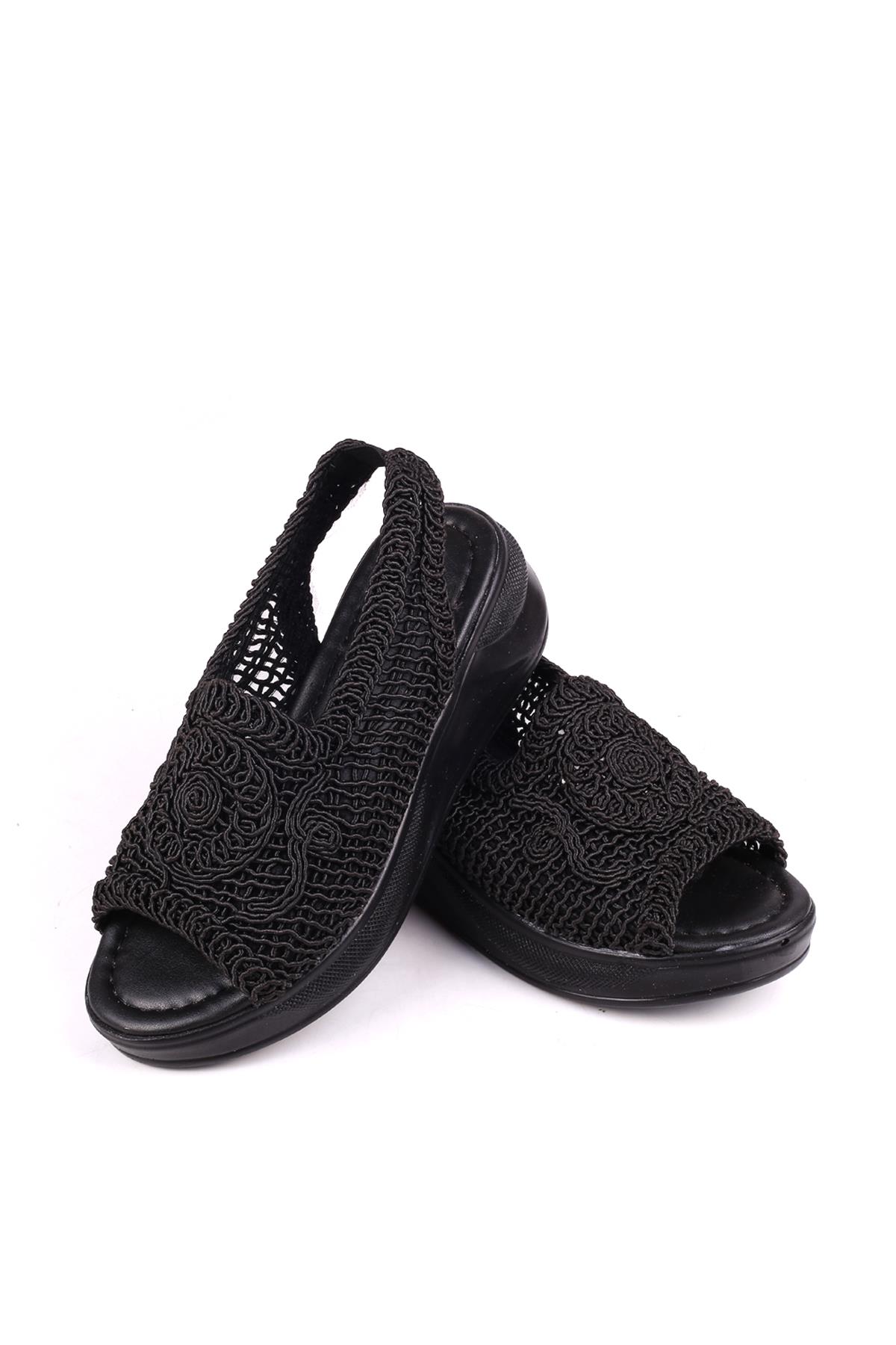 4708 Kadın 5 Cm Dolgu Topuklu Örgü Sandalet - Görsel 5