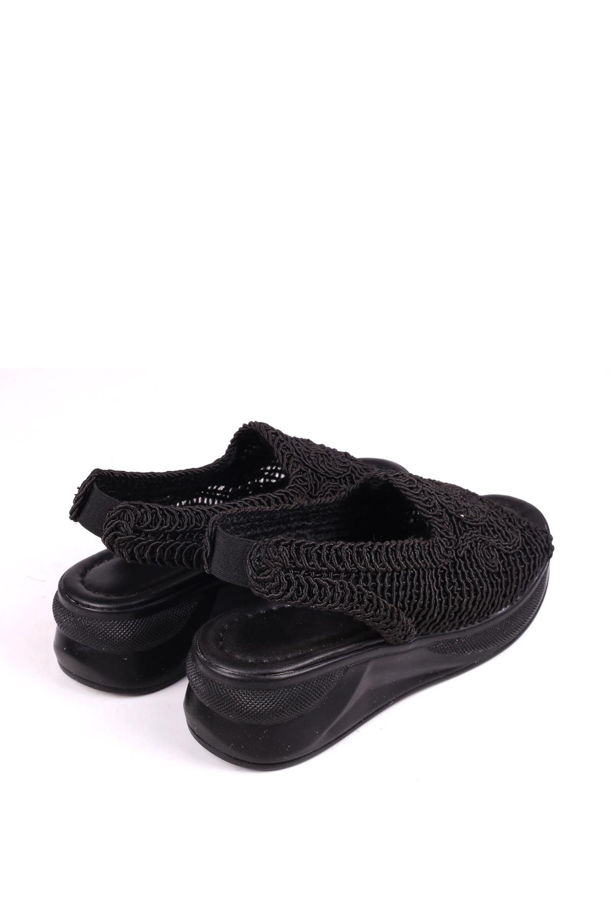 4708 Kadın 5 Cm Dolgu Topuklu Örgü Sandalet - Görsel 6