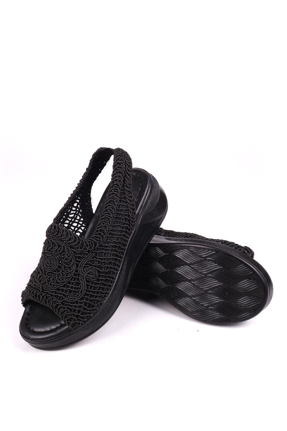 4708 Kadın 5 Cm Dolgu Topuklu Örgü Sandalet - Görsel 7