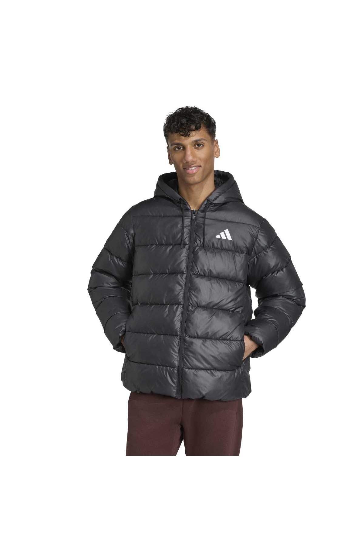 モン/3 Essentials Synthetic Down Puffer Erkek Siyah Kapüşonlu Kaz Tüyü