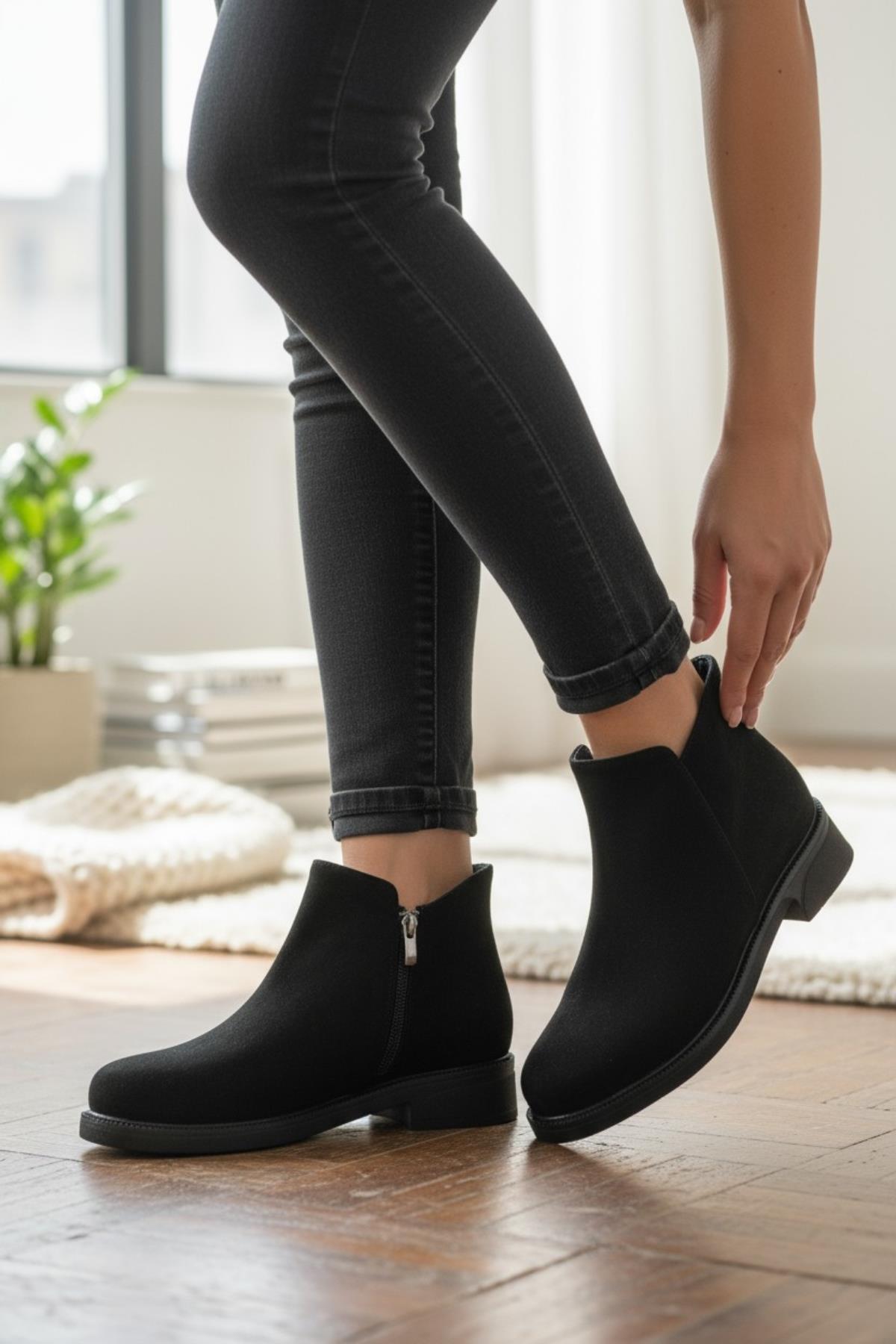 4571 Kaymaz Taban Fermuarlı Bağcıklı Günlük Kadın Bot Postal Kadın Bot - Görsel 2