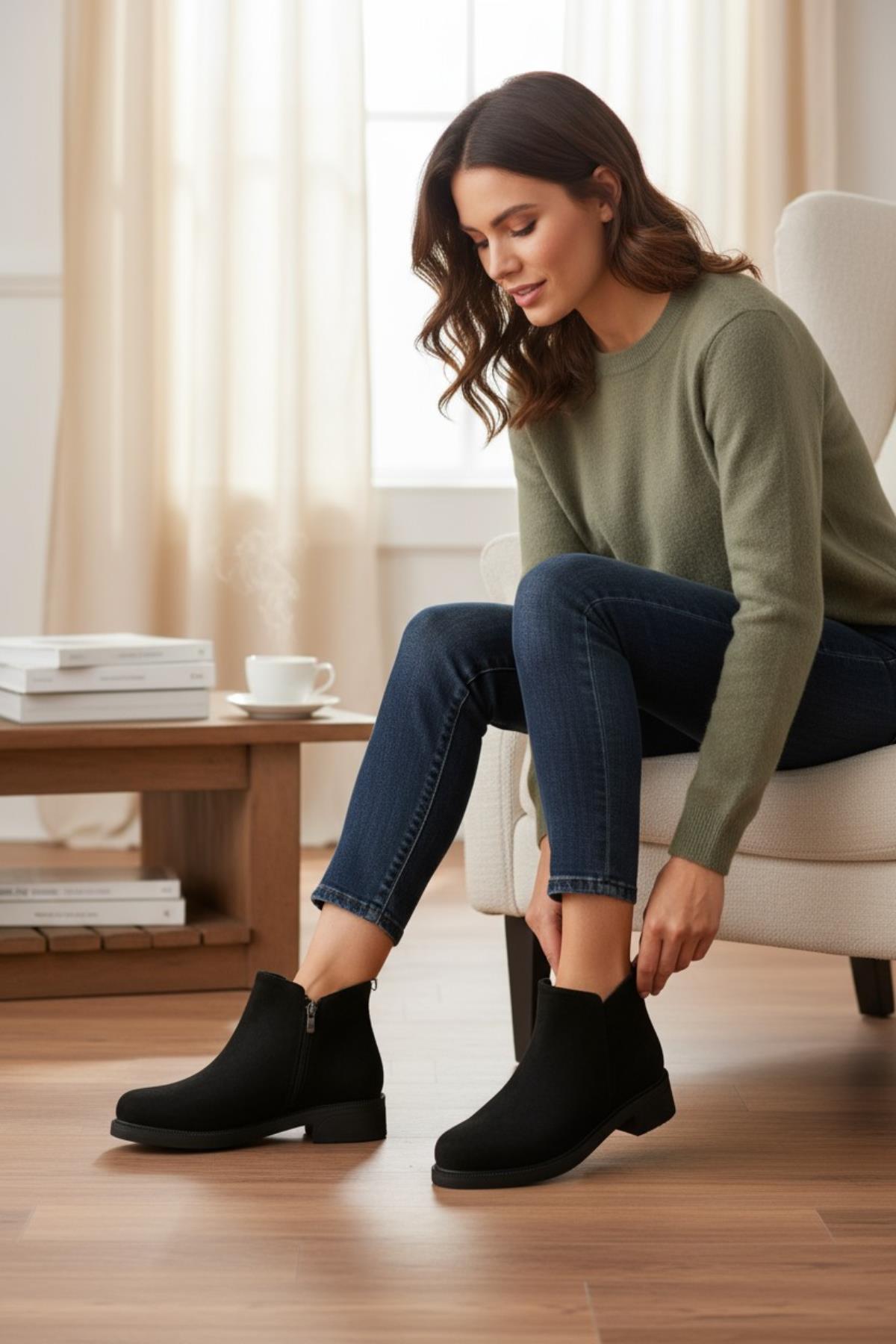 4571 Kaymaz Taban Fermuarlı Bağcıklı Günlük Kadın Bot Postal Kadın Bot - Görsel 3