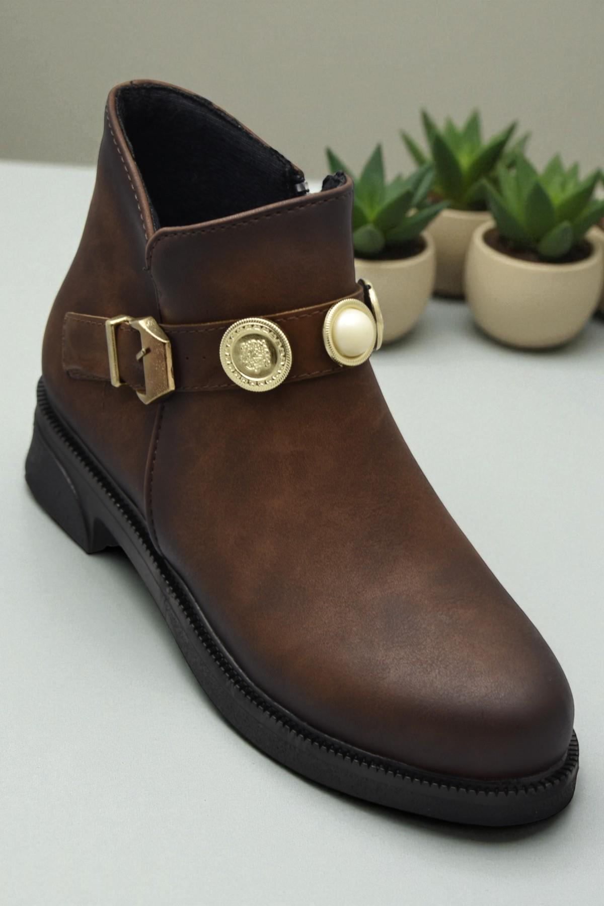 4569 Kadın Bot Ayakkabı Kaymaz Taban Fermuarlı Günlük Kadın Bot - Görsel 3