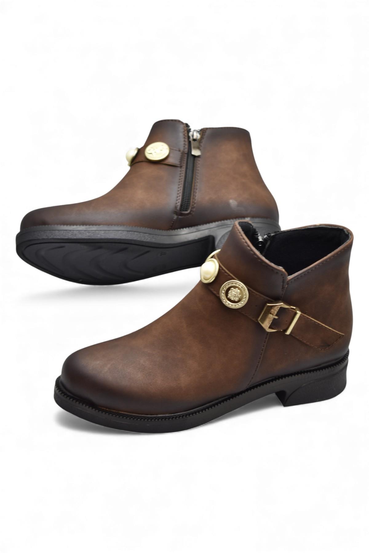 4569 Kadın Bot Ayakkabı Kaymaz Taban Fermuarlı Günlük Kadın Bot - Görsel 5