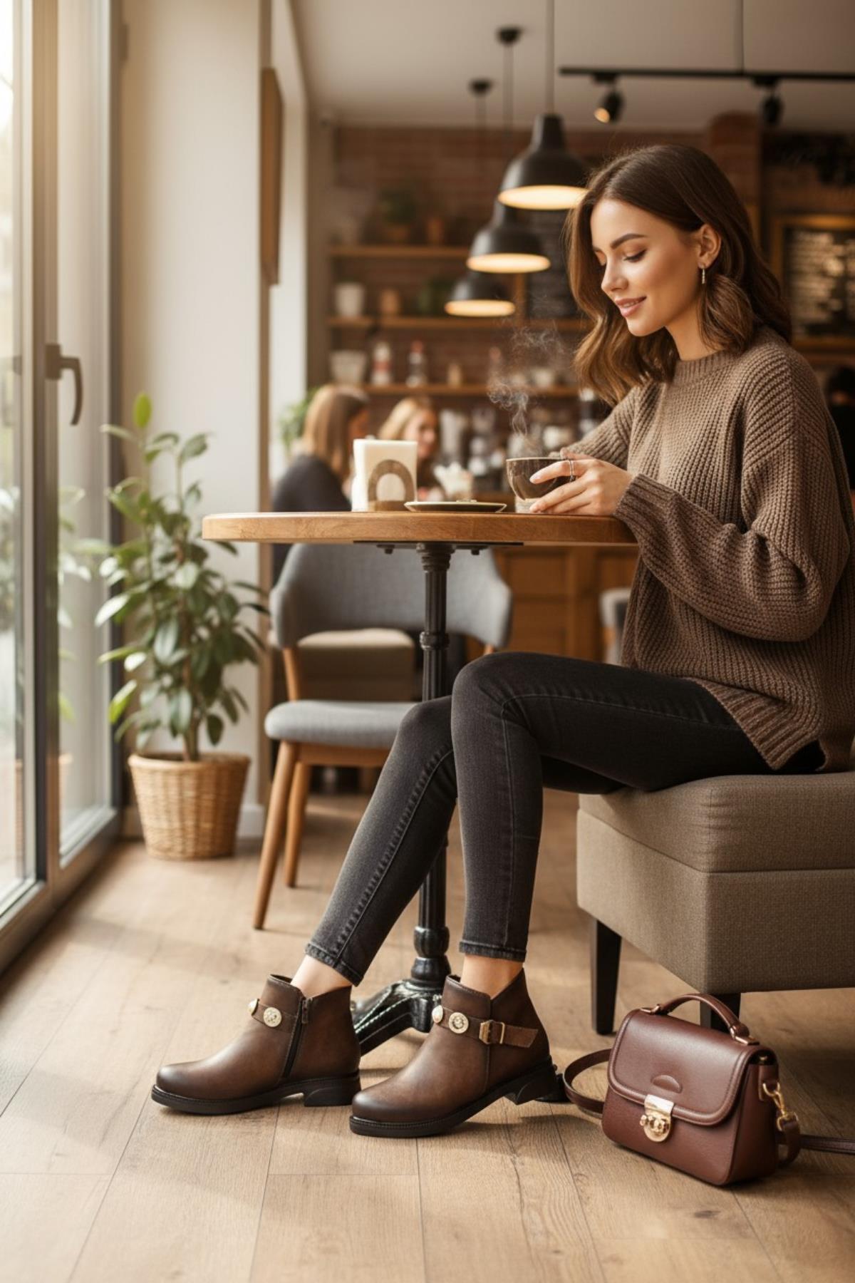 4569 Kadın Bot Ayakkabı Kaymaz Taban Fermuarlı Günlük Kadın Bot - Görsel 6