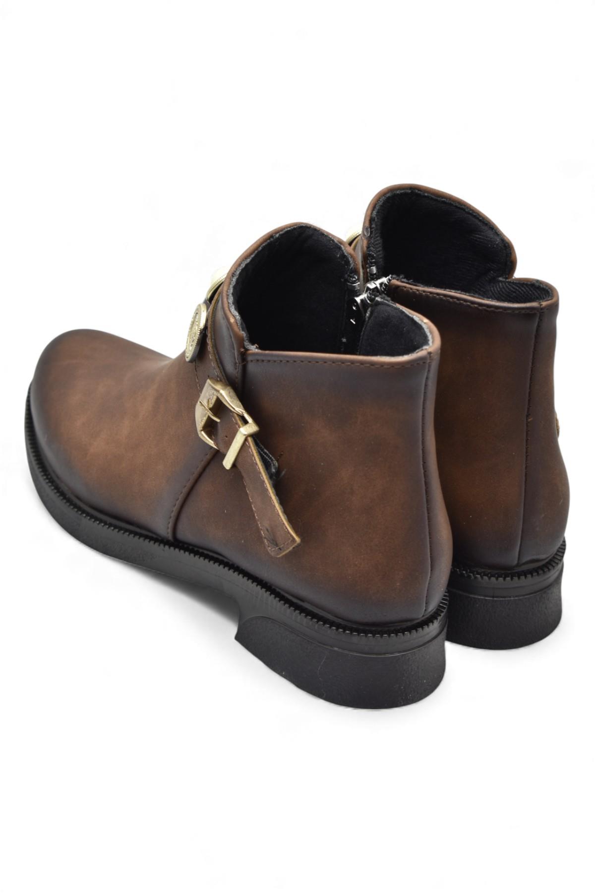 4569 Kadın Bot Ayakkabı Kaymaz Taban Fermuarlı Günlük Kadın Bot - Görsel 7