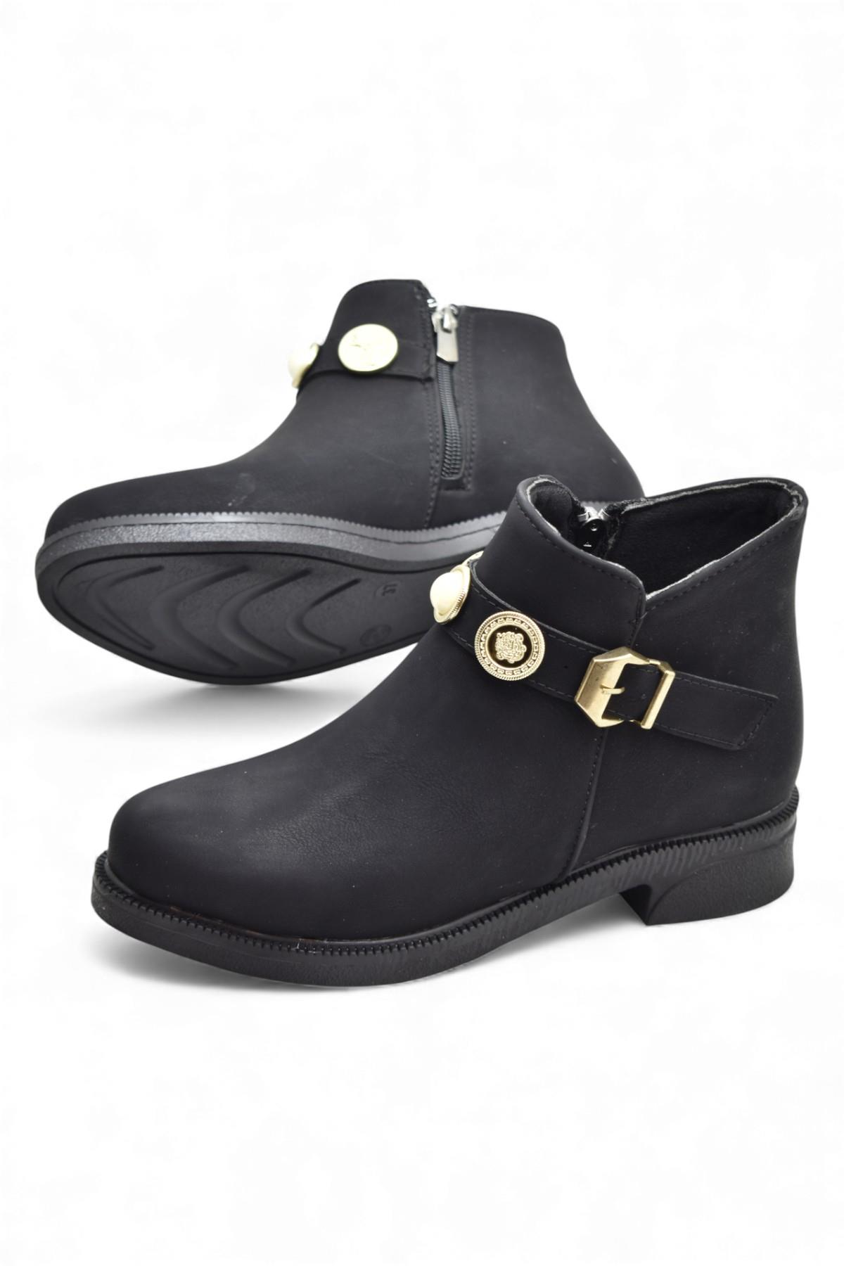 4569 Kadın Bot Ayakkabı Kaymaz Taban Fermuarlı Günlük Kadın Bot - Görsel 5