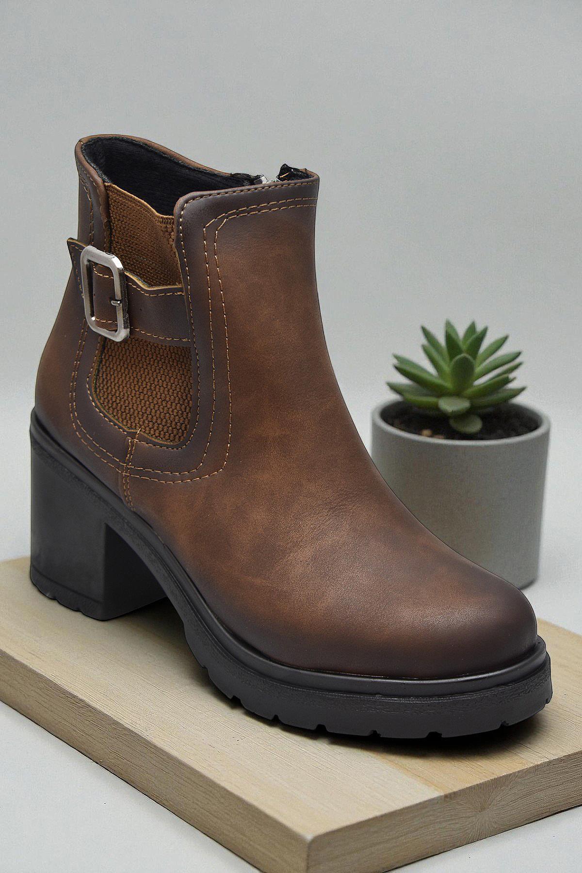 4563 Kadın Bot Ayakkabı Kaymaz Taban Fermuarlı Bağcıklı Günlük Kadın Bot - Görsel 3