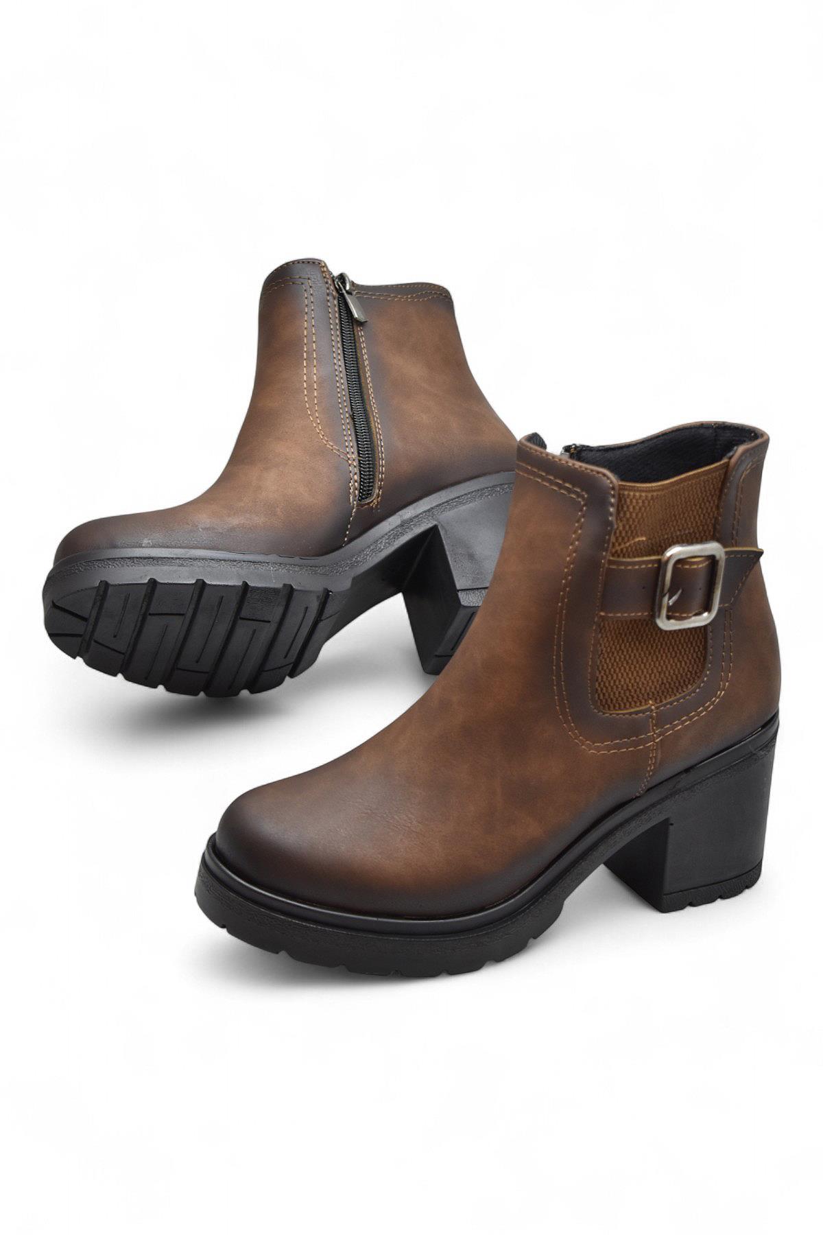 4563 Kadın Bot Ayakkabı Kaymaz Taban Fermuarlı Bağcıklı Günlük Kadın Bot - Görsel 4