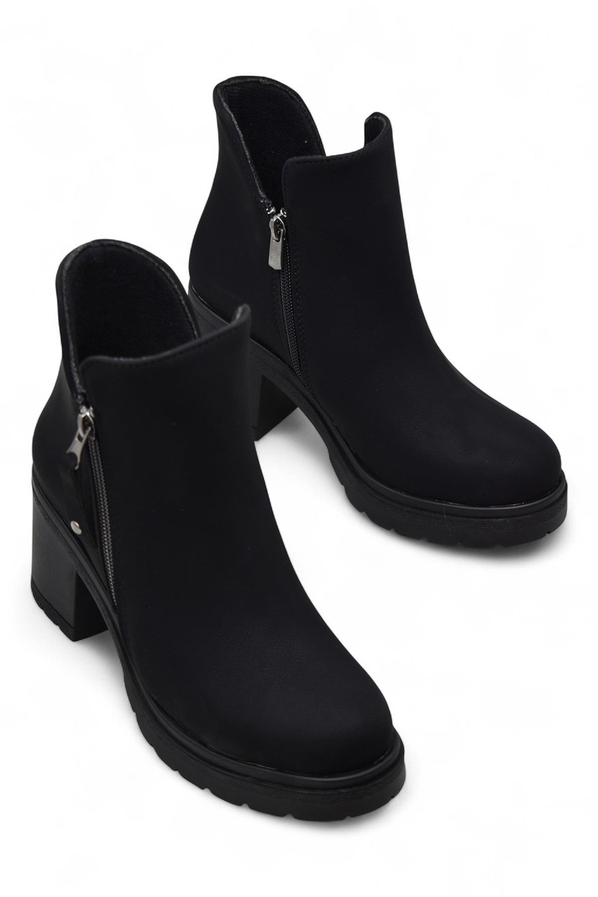 4559 Kadın Bot Ayakkabı Kaymaz Taban Fermuarlı Bağcıklı Günlük Kadın Bot - Görsel 3