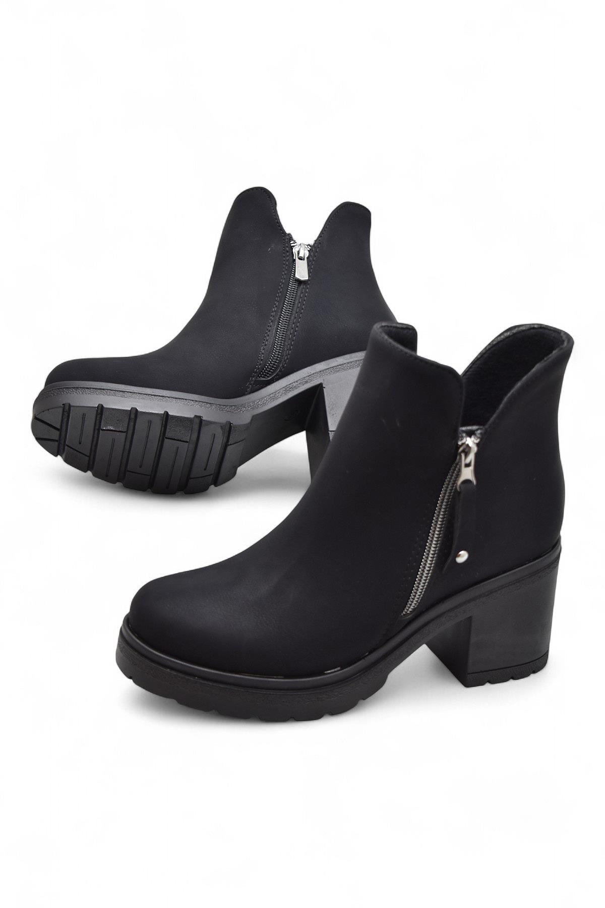 4559 Kadın Bot Ayakkabı Kaymaz Taban Fermuarlı Bağcıklı Günlük Kadın Bot - Görsel 4
