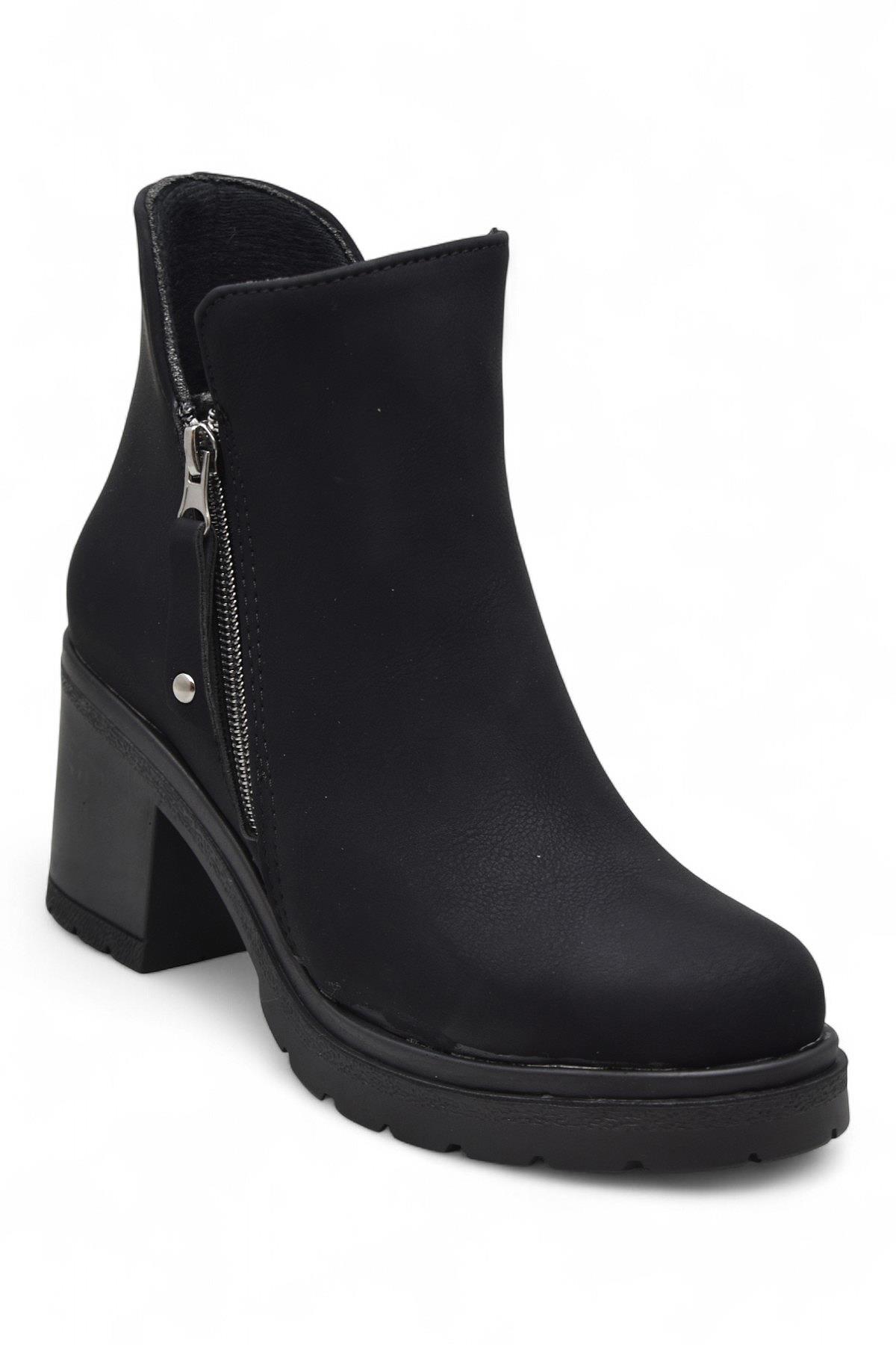 4559 Kadın Bot Ayakkabı Kaymaz Taban Fermuarlı Bağcıklı Günlük Kadın Bot - Görsel 5