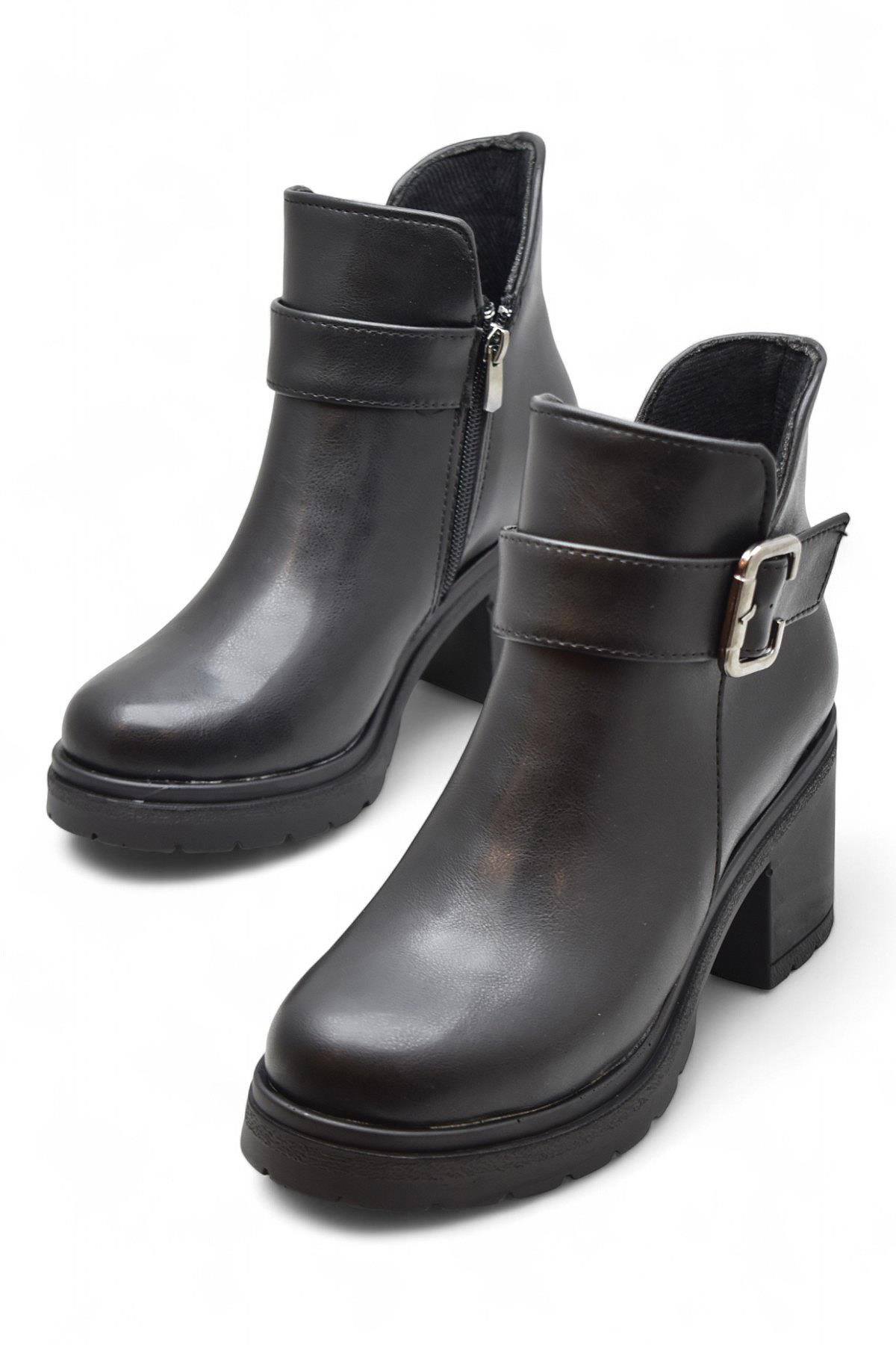 4560 Kadın Bot Ayakkabı Kaymaz Taban Fermuarlı Bağcıklı Günlük Kadın Bot - Görsel 3