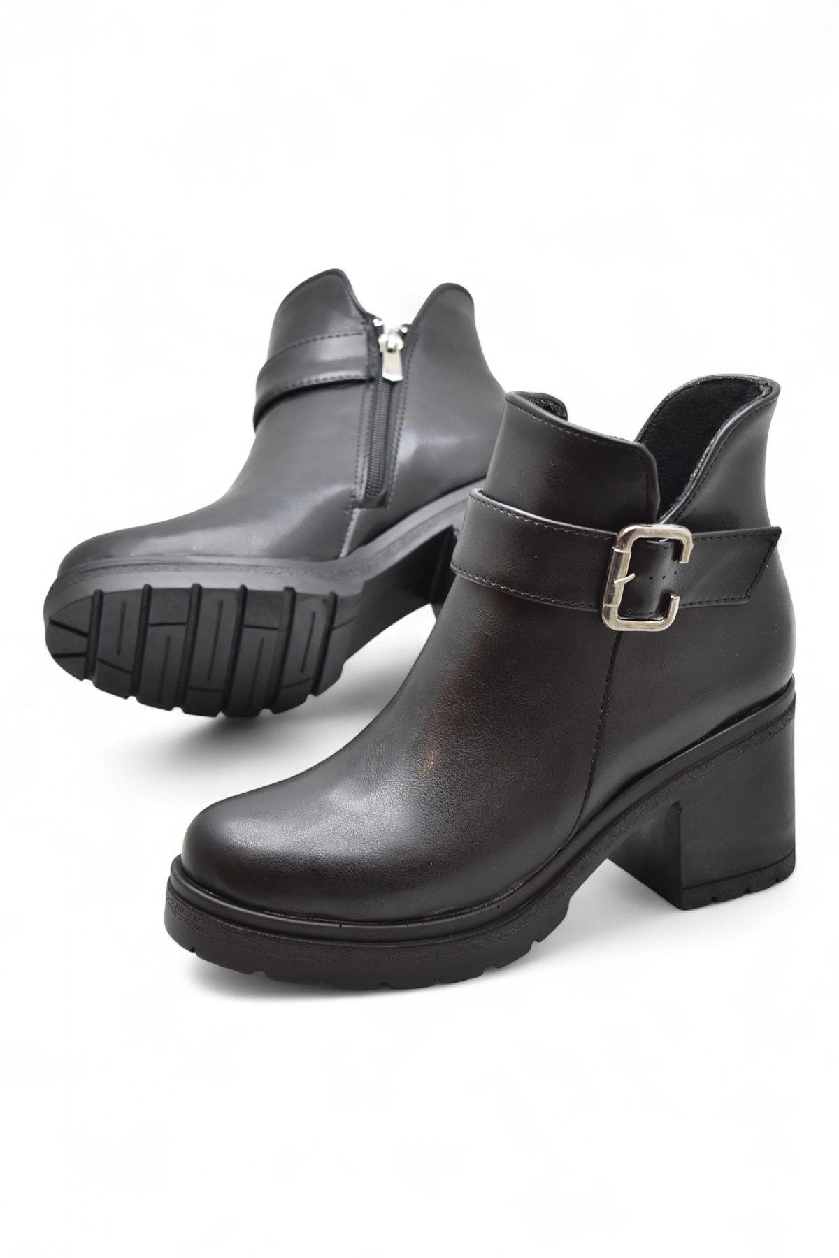 4560 Kadın Bot Ayakkabı Kaymaz Taban Fermuarlı Bağcıklı Günlük Kadın Bot - Görsel 5