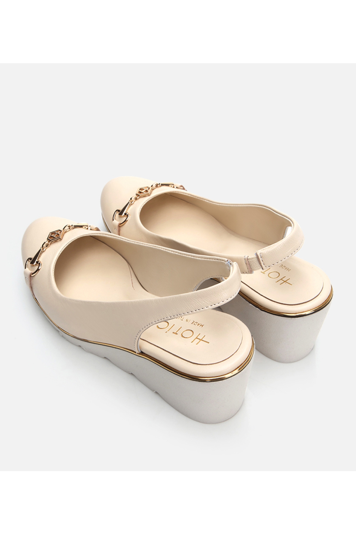 Kadın Deri Bej Kalın Topuk - Görsel 7