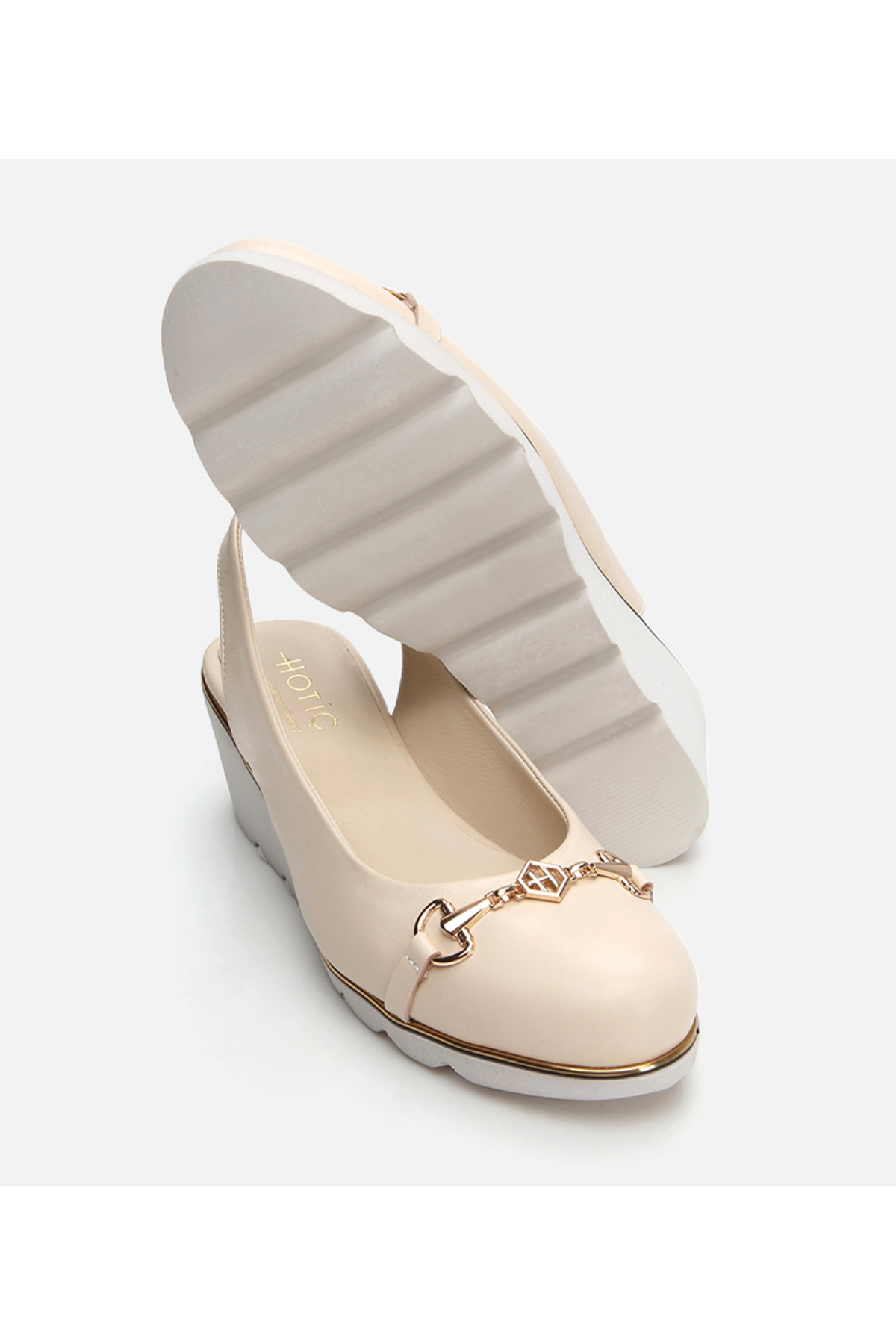 Kadın Deri Bej Kalın Topuk - Görsel 8