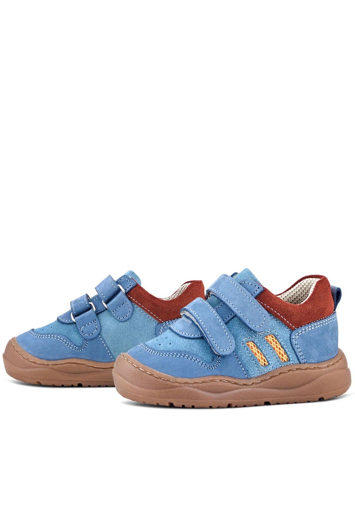 Schaggy Hakiki Deri Mavi Bordo Cırtlı Bebek Spor Ayakkabı - Görsel 6