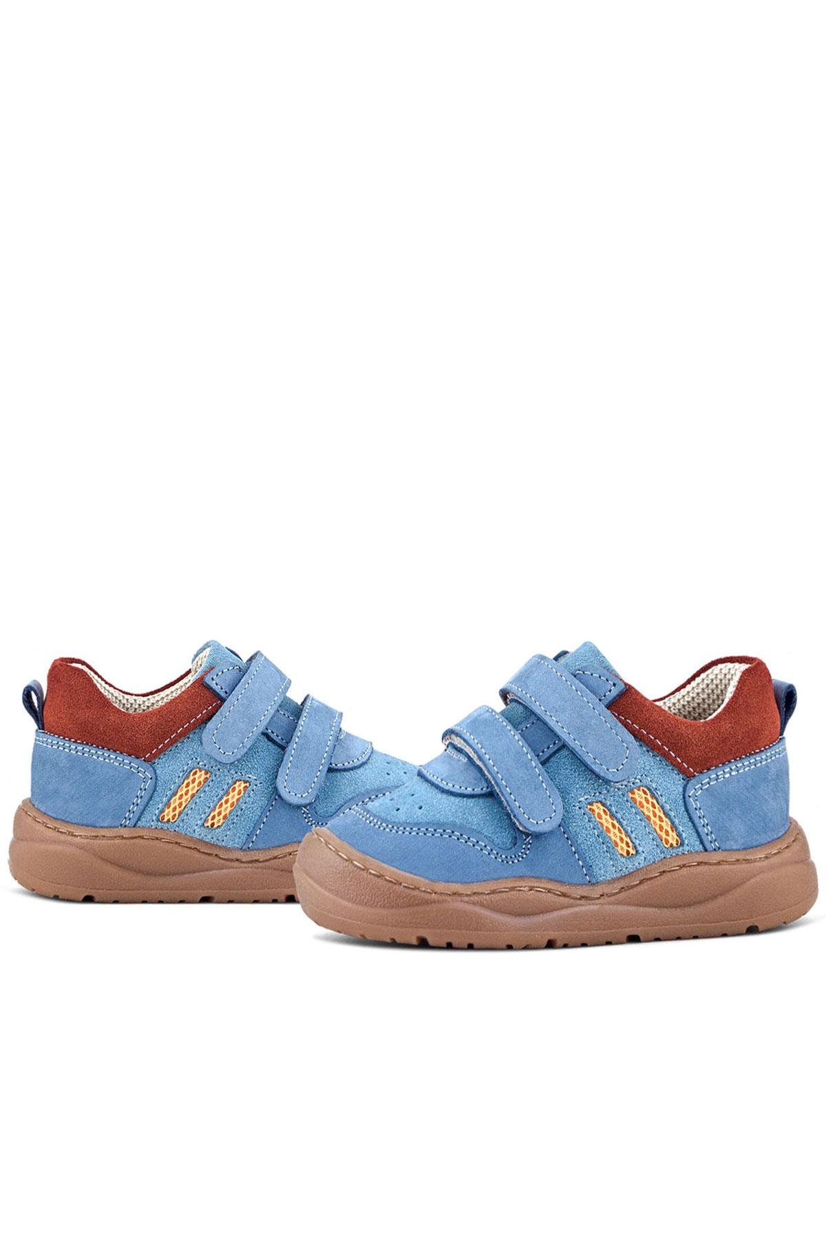 Schaggy Hakiki Deri Mavi Bordo Cırtlı Bebek Spor Ayakkabı - Görsel 8