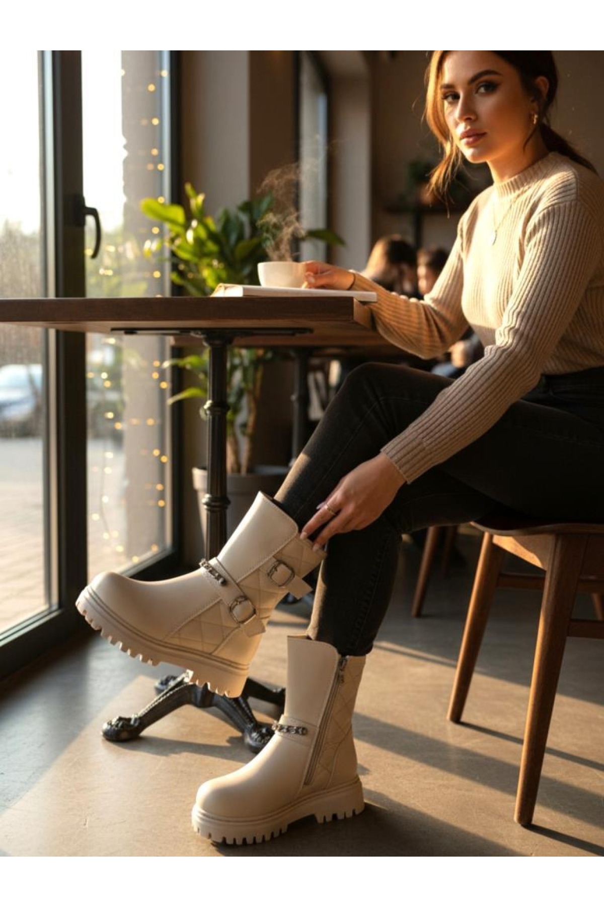 Kız Çocuk Zincir Tokalı Suya Ve Soğuk Havaya Dayanıklı Kaymaz Kalın Taban Kışlık Bot Bootie Çizme - Görsel 7