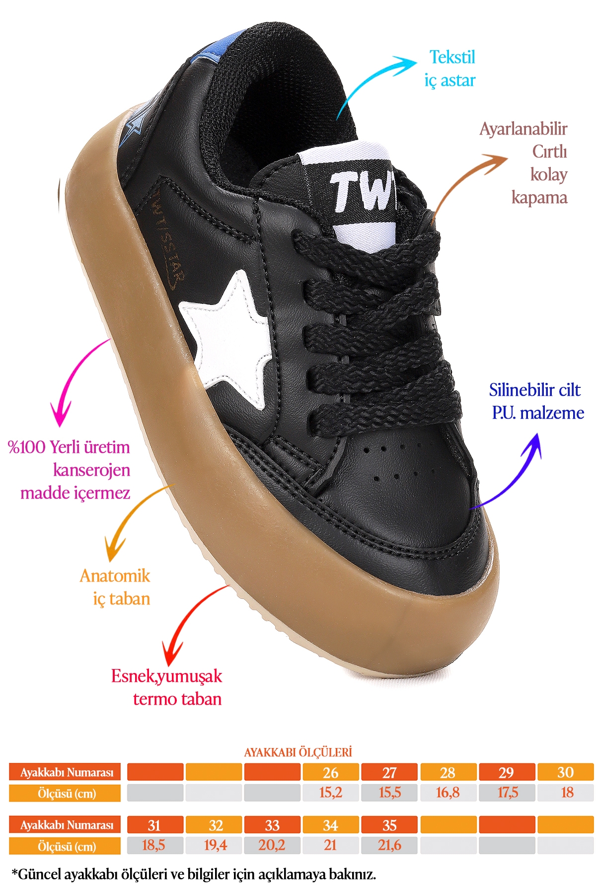 Rida Günlük Bağcıklı Kız Çocuk Spor Ayakkabı Siyah - Beyaz - Görsel 3