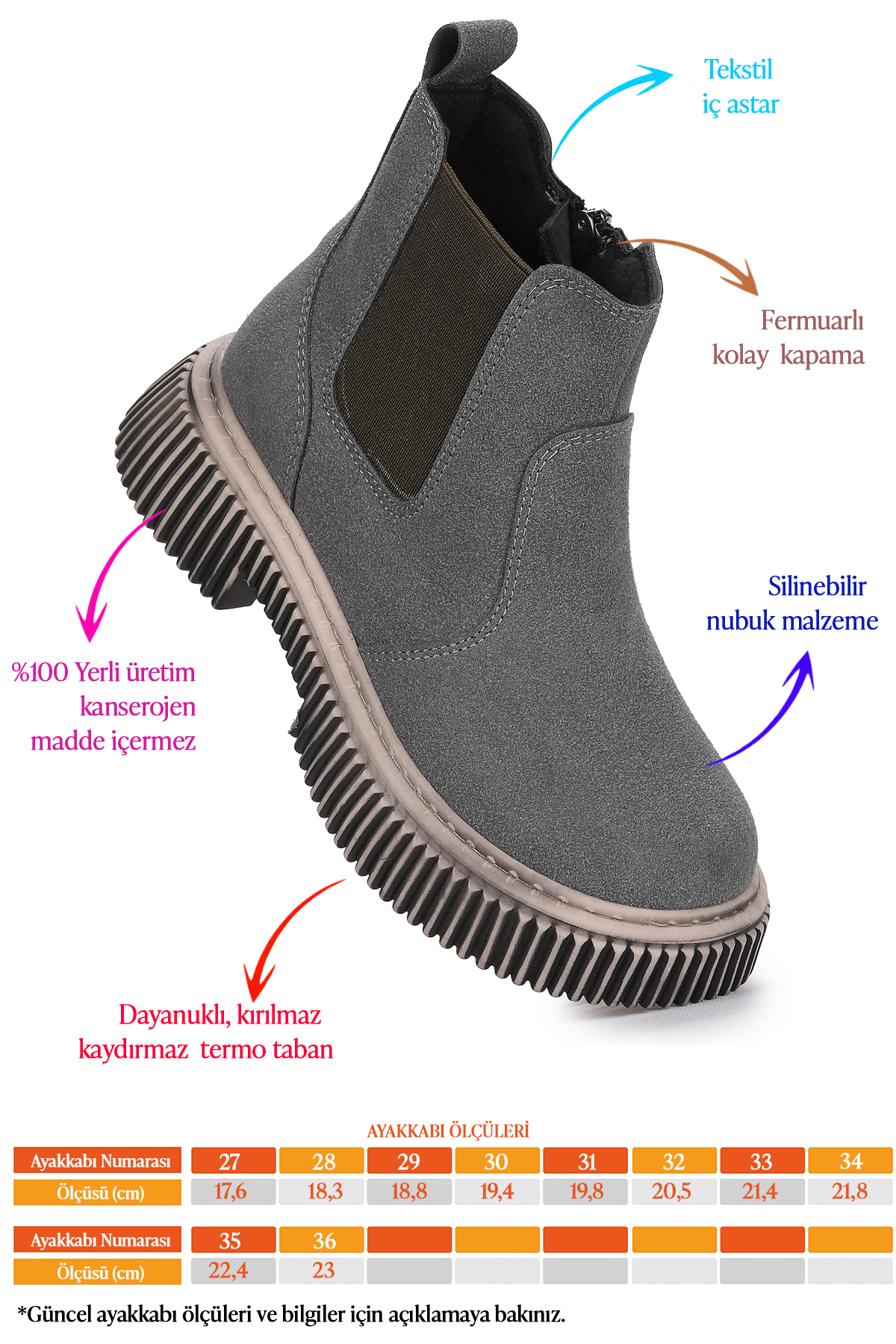 Penka Fermuarlı Erkek Çocuk Günlük Bot Ayakkabı Gri - Görsel 3