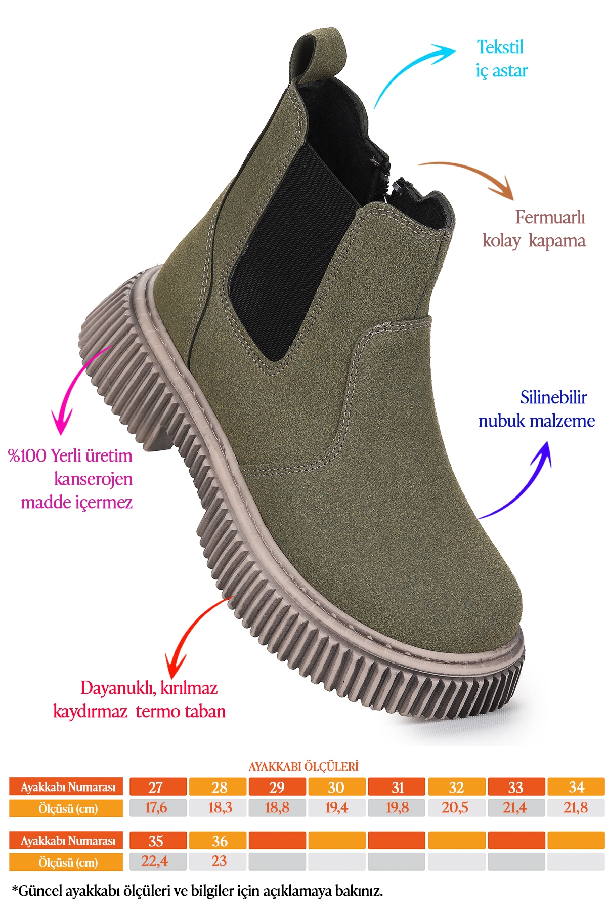 Penka Fermuarlı Erkek Çocuk Günlük Bot Ayakkabı Haki - Görsel 3